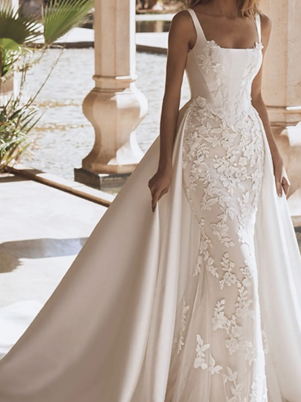 Elegant White Satin Ballgown Wedding Dress - Picture 3 of 6